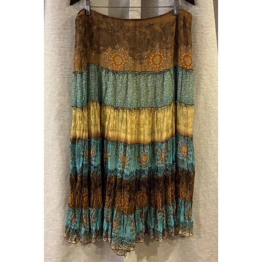 Christopher & Banks tiered boho maxi skirt Colorful Size Large Festival Rave